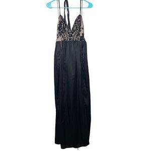 WHO I AM Sequin Body Suit Floor Length Dress Black and Nude Size 8